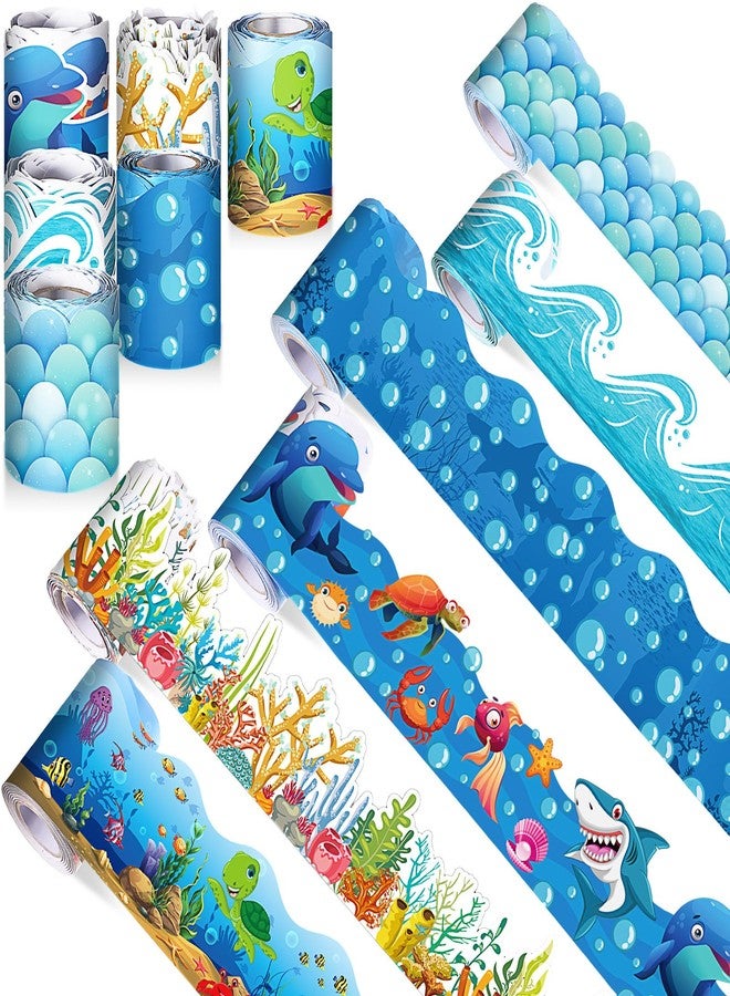Tenceur 160ft Ocean Border for Bulletin Board, Ocean Classroom Decoration, 6 Rolls Sea Coral Wave Scalloped Bulletin Board Border Trim for School Office Chalkboard Whiteboard Poster Decor - Image 1
